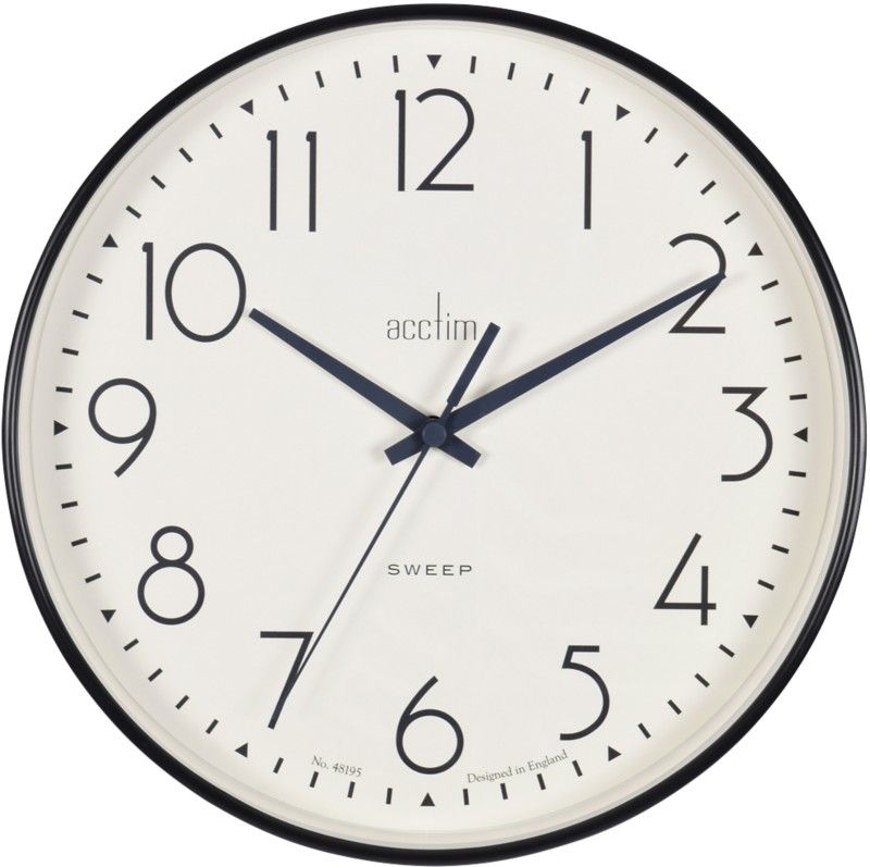 Acctim Earl Quartz Non-Ticking Silent Sweep Wall Clock 250mm Diameter Black - 22563 - Image 1