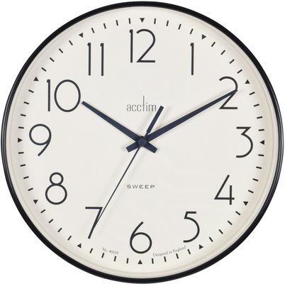 Acctim Earl Quartz Non-Ticking Silent Sweep Wall Clock 250mm Diameter Black - 22563