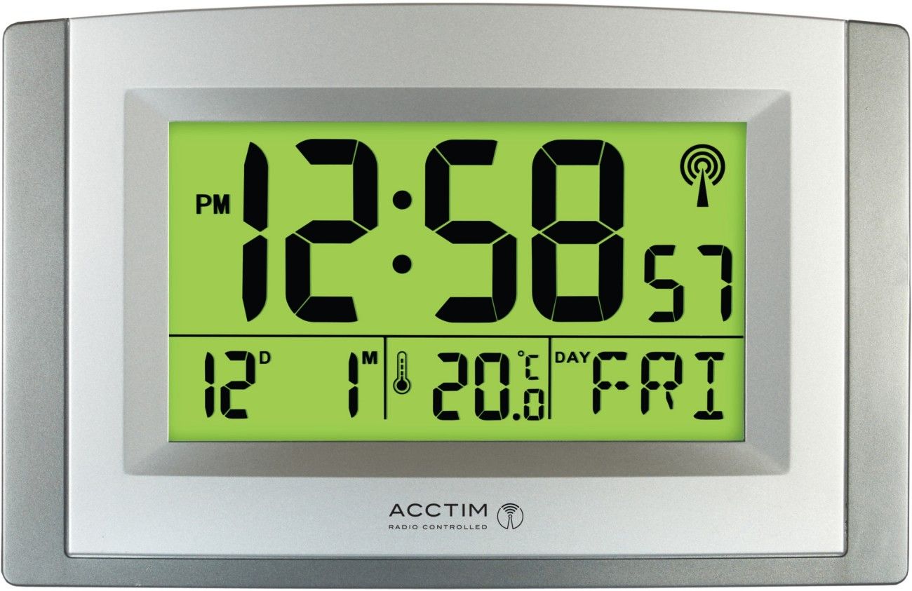 Acctim Stratus Radio Controlled LED Wall/Desk Clock Black/Silver 74053 - Image 1
