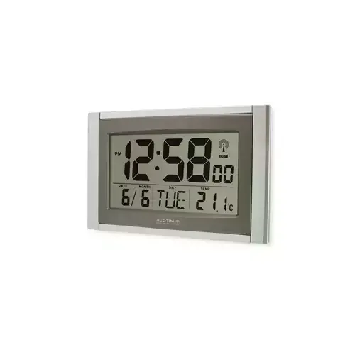 Acctim Stratus Radio Controlled LCD Digital Wall/Desk Clock Silver - 74057 - Image 1