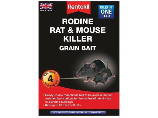Rentokil PSMR12 Rodine Rat & Mouse Killer Grain Bait (Sachets 4)