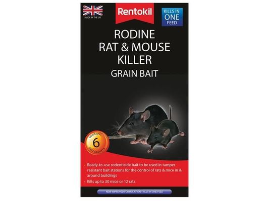 Rentokil PSMR13 Rodine Rat & Mouse Killer Grain Bait (Sachets 6)