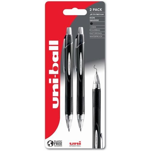 uni-ball Jetstream RT SXN-210 Retractable Rollerball Pen 1.0mm Tip 0.45mm Line Black Plastic Free Packaging (Pack 2) - 238212160 - Image 1