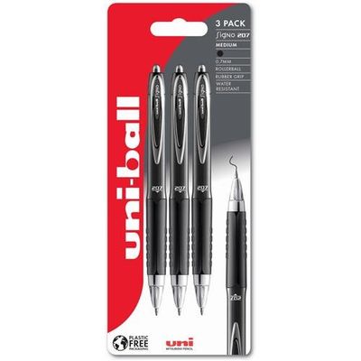 uni-ball Signo 207 UMN-207 Retractable Gel Rollerball 0.7mm Tip Black Blister Pack Plastice Free Packaging (Pack 3) - 238212226