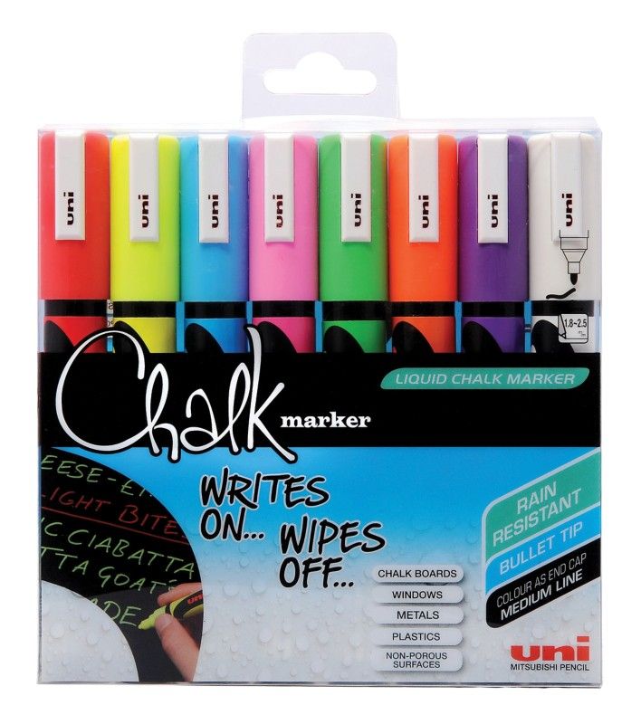 Uni-Ball ChalkGlass Chalk chalk marker Blue Green Orange Pink Red Violet White Yellow 8 pc(s) - Image 1