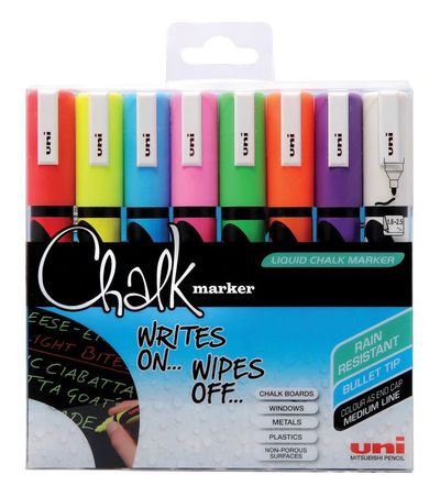 Uni-Ball ChalkGlass Chalk chalk marker Blue Green Orange Pink Red Violet White Yellow 8 pc(s)