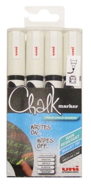 uni Chalk Marker Bullet Tip Medium White (Pack 4) - 153494342