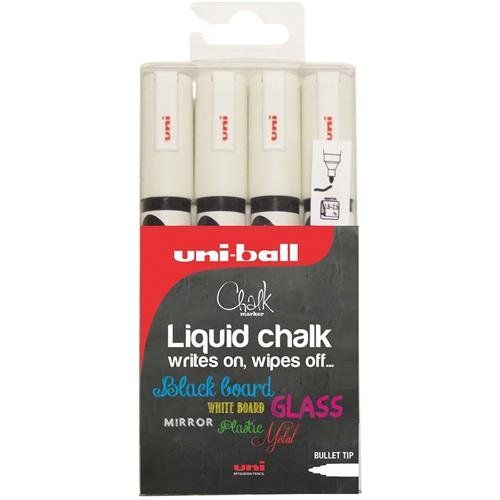 Uni-Ball UNI CHALK MARKERS MEDIUM WHITE PK4 - Image 1