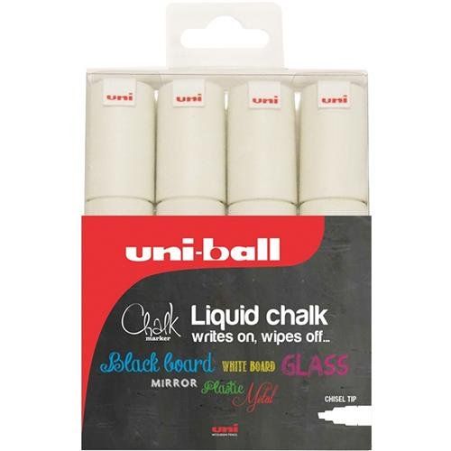 uni Chalk Marker Chisel Tip Broad White (Pack 4) - 153494344 - Image 1