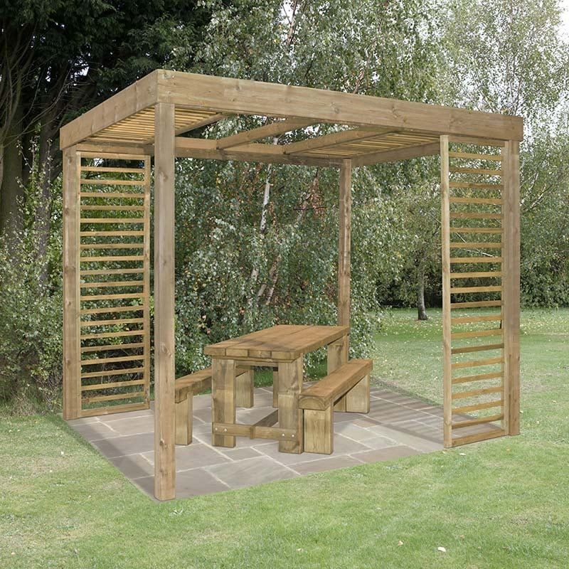 Forest Dining Wooden Garden Pergola Kit with Panels 10'x8' - Image 1