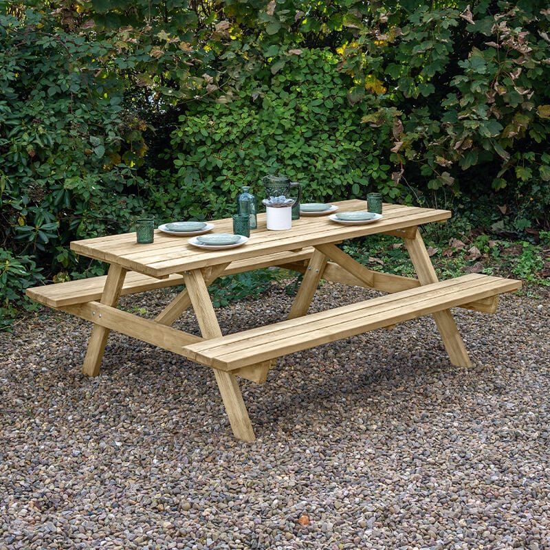 Forest Garden Brown Timber Large Rectangular Picnic Table Pressure Treated, Size: 1530x770x1770mm - Image 1