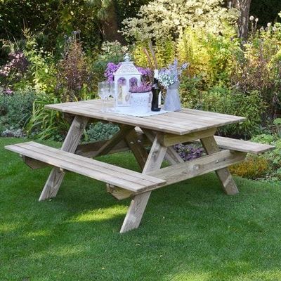 Forest Garden Brown Timber Pressure Treated Small Rectangular Picnic Table, Size: 1500x700x1500mm