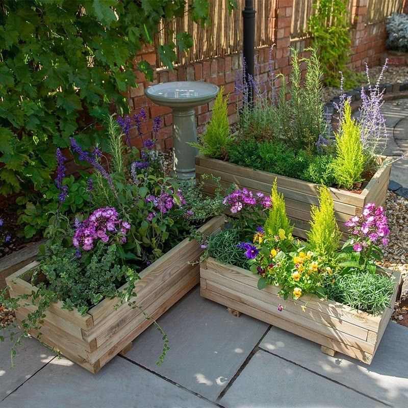 Forest Durham Rectangular Wooden Garden Planter 3'x1'9 (0.9x0.5m) - Set of 3 - Image 1