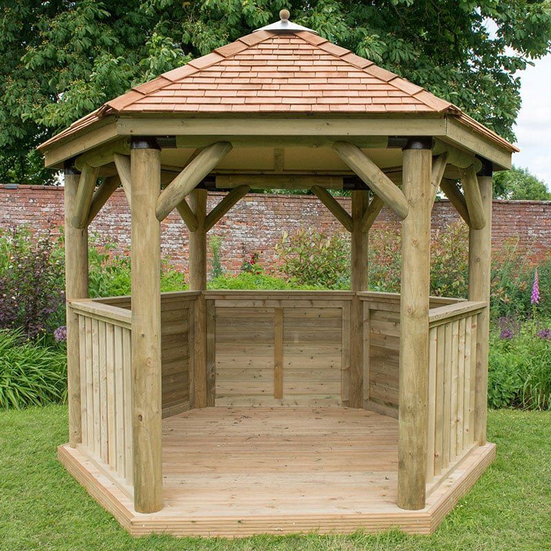 10'x9' (3x2.7m) Luxury Wooden Garden Gazebo with New England Cedar Roof - Seats up to 10 people - Image 1