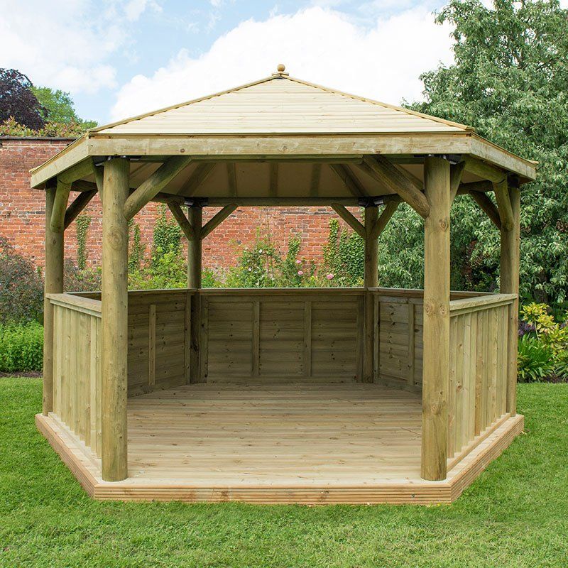13'x12' (4x3.5m) Luxury Wooden Garden Gazebo with Timber Roof - Seats up to 15 people - Image 1