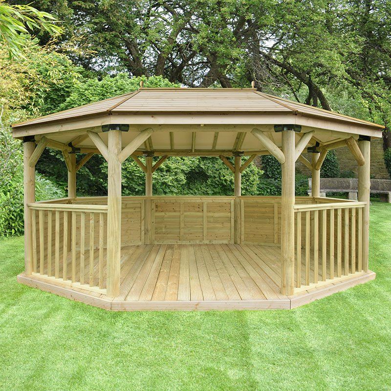 17'x12' (5.1x3.6m) Premium Oval Wooden Garden Gazebo with Timber Roof - Seats up to 22 people - Image 1