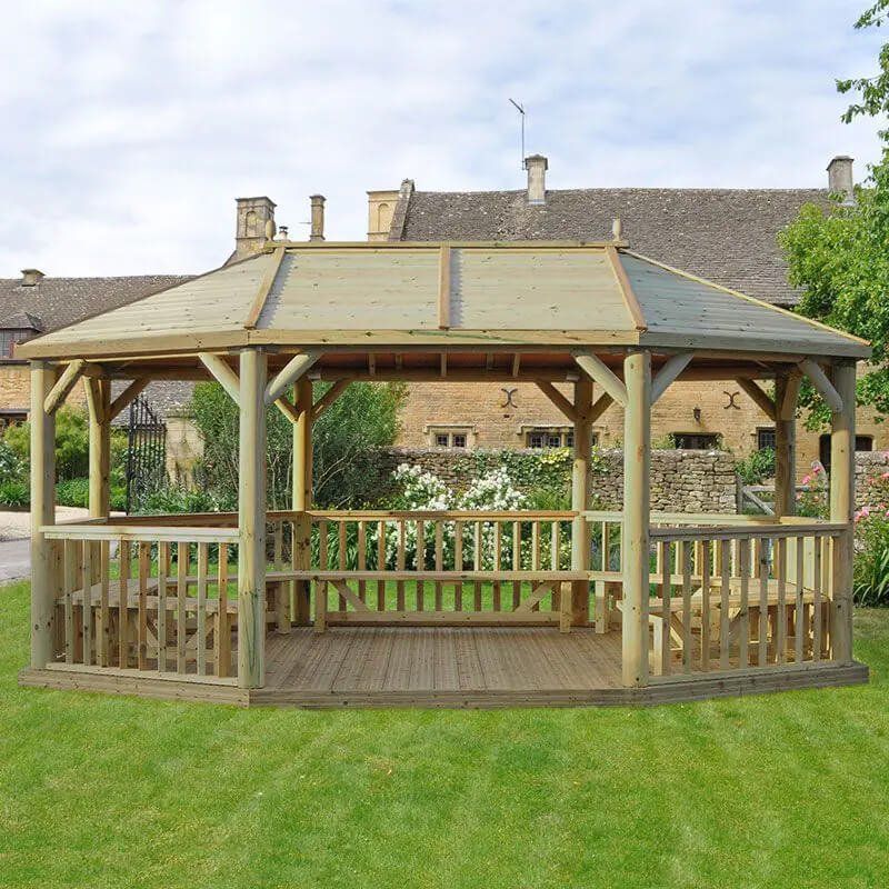 20'x15' (6x4.7m) Premium Wooden Garden Gazebo with Timber Roof - Seats up to 27 people - Image 1