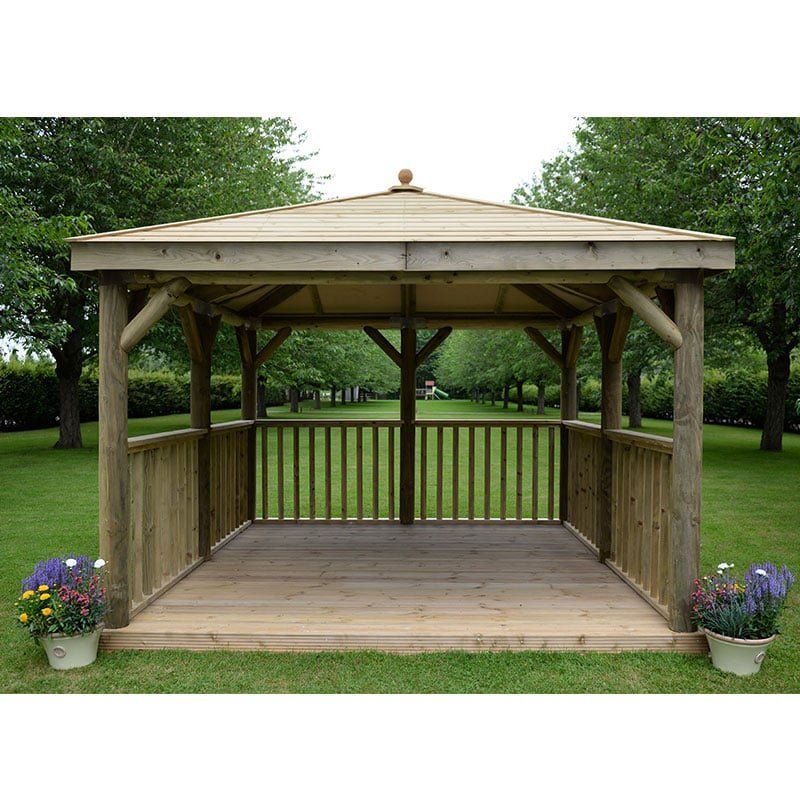 11'x11' (3.5x3.5m) Square Wooden Garden Gazebo with Traditional Timber Roof - Image 1
