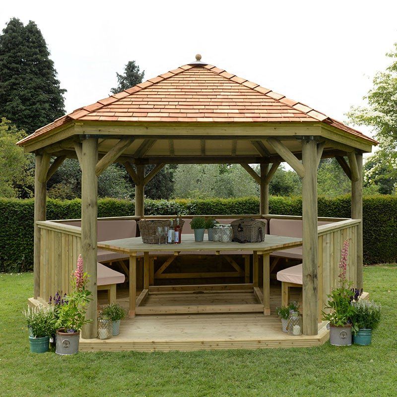 15'x13' (4.7x4m) Luxury Wooden Furnished Garden Gazebo with New England Cedar Roof - Seats up to 19 people - Image 1