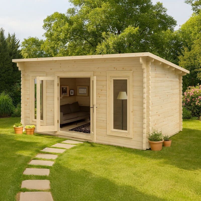 Forest Elmley 5m x 3m Log Cabin Garden Office (45mm) - Image 1