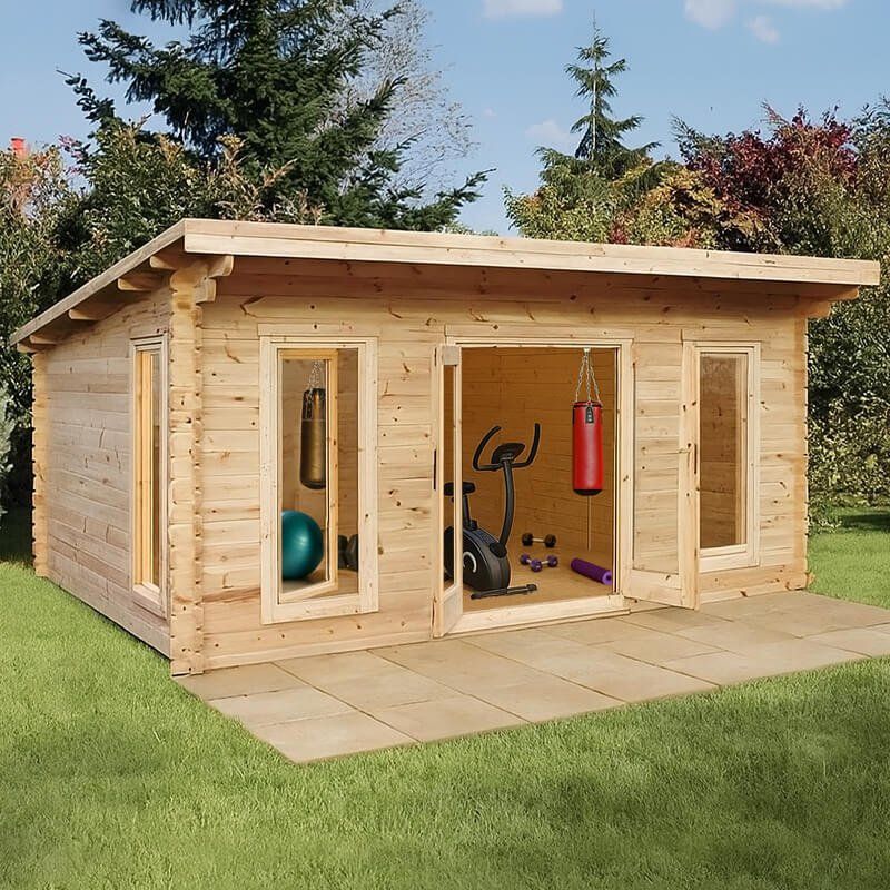 Forest Garden 5 x 4m Mendip Pent Log Cabin No Underlay - Image 1