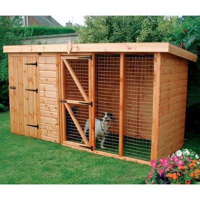 10' x 4' Traditional Pent Wooden Dog Kennel 6' Run - Pet House (3.05x1.22m)