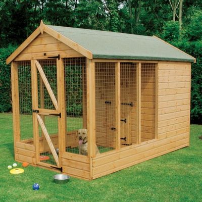 10' x 6' Traditional Apex Wooden Dog Kennel 6' Run - Pet House (3.05x1.83m)