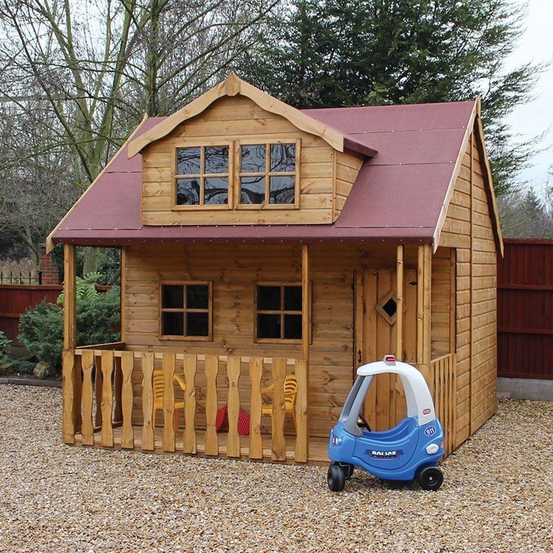 10' x 8' Traditional Swiss Cottage Kids Wooden Playhouse With Veranda (3.05mx2.44m) - Image 1