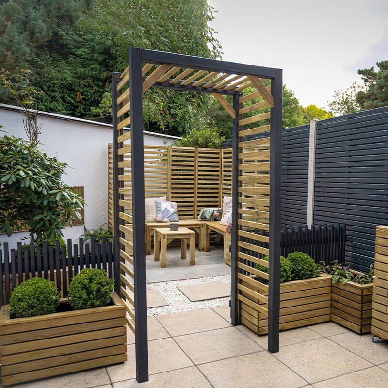 Forest Contemporary Slatted Garden Arch 3'8 x 2'5 - Image 1