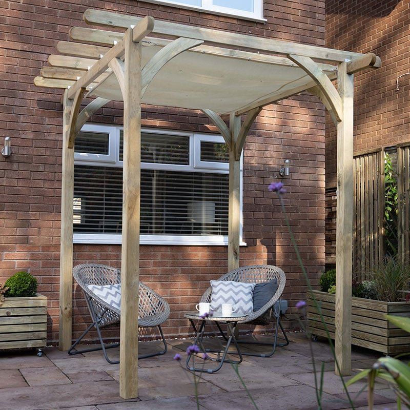 Forest Ultima Wooden Garden Pergola with Retractable Canopy 8' x 8' - Image 1