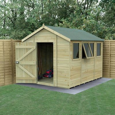 10' x 8' Forest Timberdale 25yr Guarantee Tongue & Groove Pressure Treated Apex Shed 4 Windows (3.06m x 2.52m)