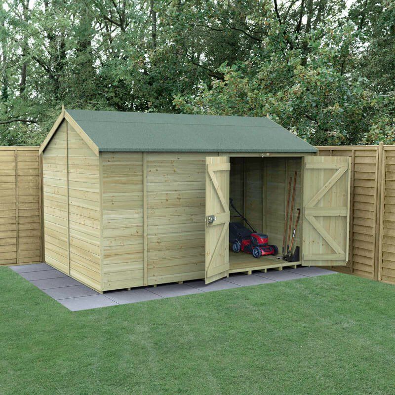 12' x 8' Forest Timberdale 25yr Guarantee Tongue & Groove Pressure Treated Windowless Double Door Reverse Apex Shed (3.65m x 2.52m) - Image 1