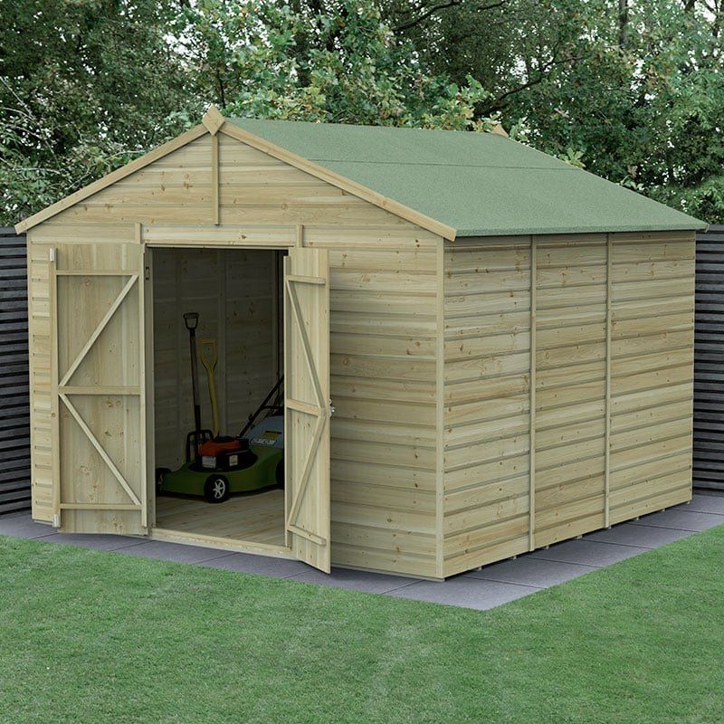 10' x 10' Forest Beckwood 25yr Guarantee Shiplap Pressure Treated Windowless Double Door Apex Wooden Shed (3.21m x 3.01m) - Image 1