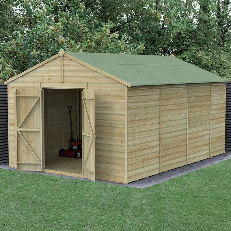 15' x 10' Forest Beckwood 25yr Guarantee Shiplap Pressure Treated Windowless Double Door Apex Wooden Shed (4.48m x 3.21m) - Image 1