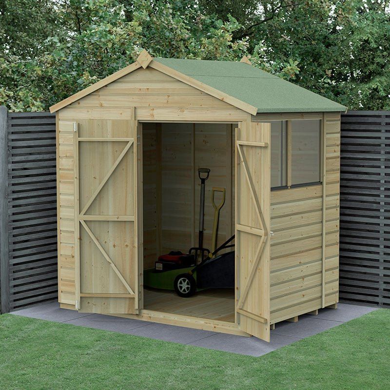 7' x 5' Forest Beckwood 25yr Guarantee Shiplap Pressure Treated Double Door Apex Wooden Shed (2.28m x 1.53m) - Image 1