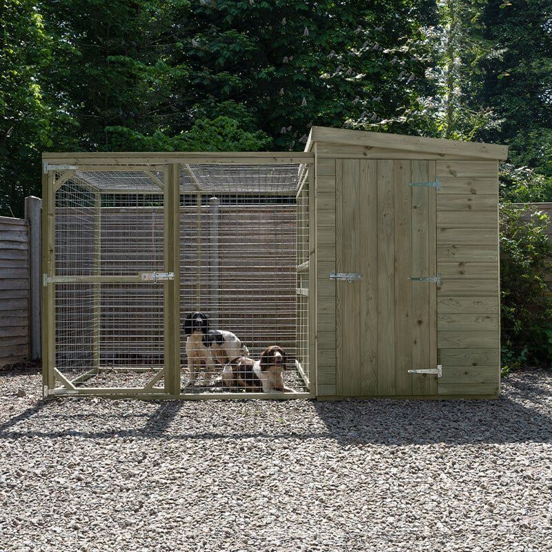 10'1 x 4'6 Forest Hedgerow Wooden Dog Kennel with 6ft Run - Pet House (3.07m x 1.38m) - Image 1
