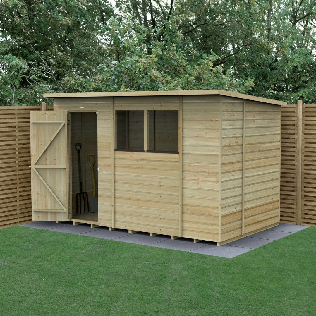 10' x 6' Forest Beckwood 25yr Guarantee Shiplap Pressure Treated Pent Wooden Shed (3.11m x 2.05m) - Image 1