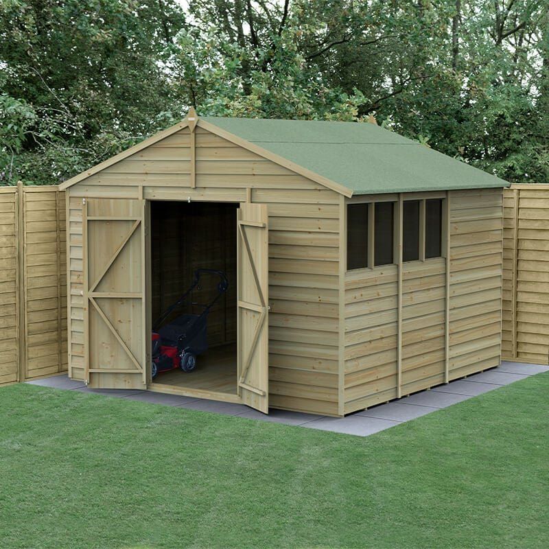 10' x 10' Forest 4Life 25yr Guarantee Overlap Pressure Treated Double Door Apex Wooden Shed (3.21m x 3.01m) - Image 1