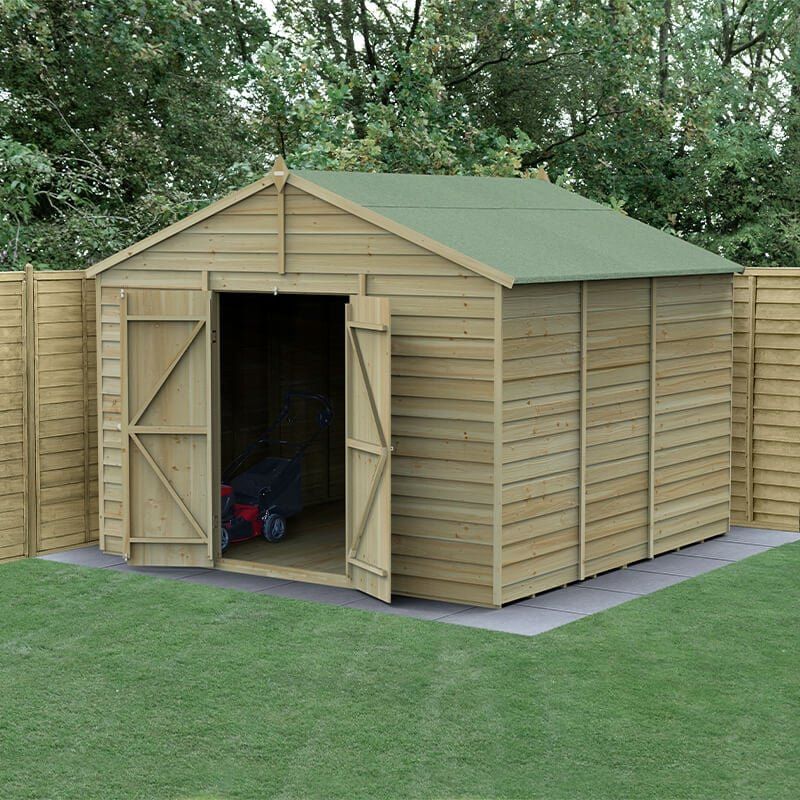 10' x 10' Forest 4Life 25yr Guarantee Overlap Pressure Treated Windowless Double Door Apex Wooden Shed (3.21m x 3.01m) - Image 1