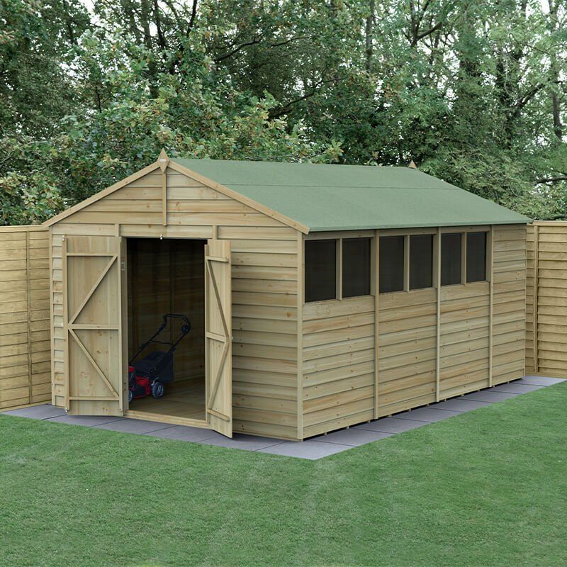 15' x 10' Forest 4Life 25yr Guarantee Overlap Pressure Treated Double Door Apex Wooden Shed (3.21m x 4.48m) - Image 1