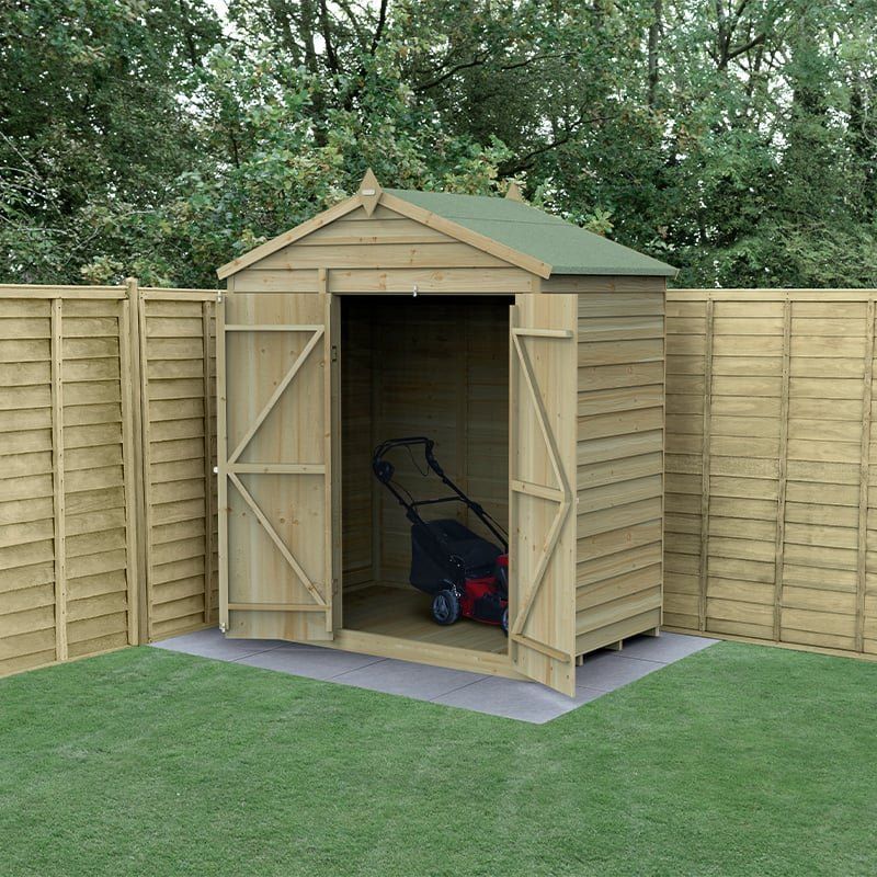 6' x 4' Forest 4Life 25yr Guarantee Overlap Pressure Treated Windowless Double Door Apex Wooden Shed (1.99m x 1.23m) - Image 1