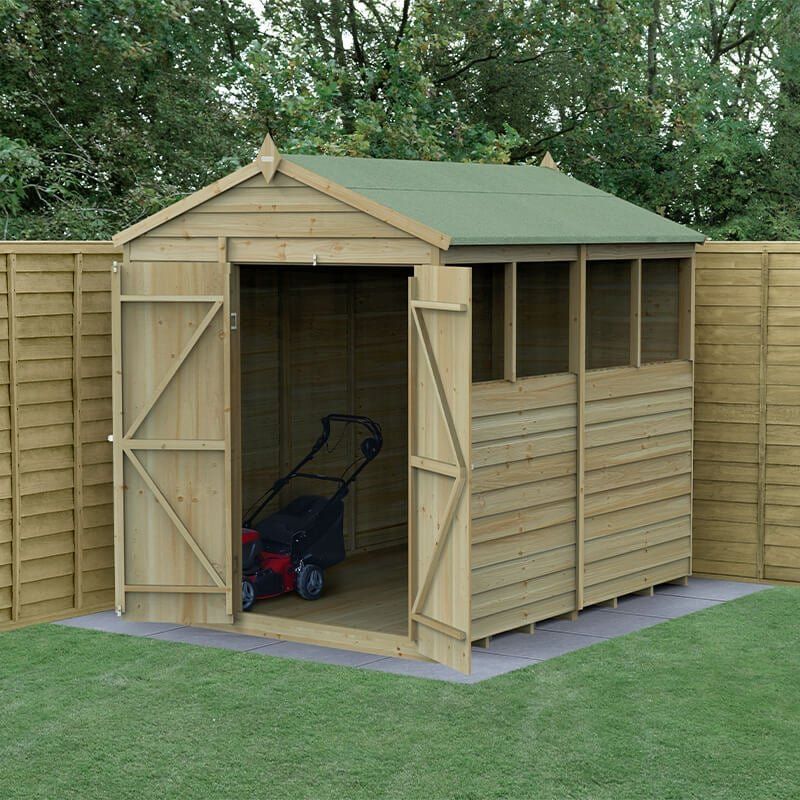 8' x 6' Forest 4Life 25yr Guarantee Overlap Pressure Treated Double Door Apex Wooden Shed - 4 Windows (2.42m x 1.99m) - Image 1