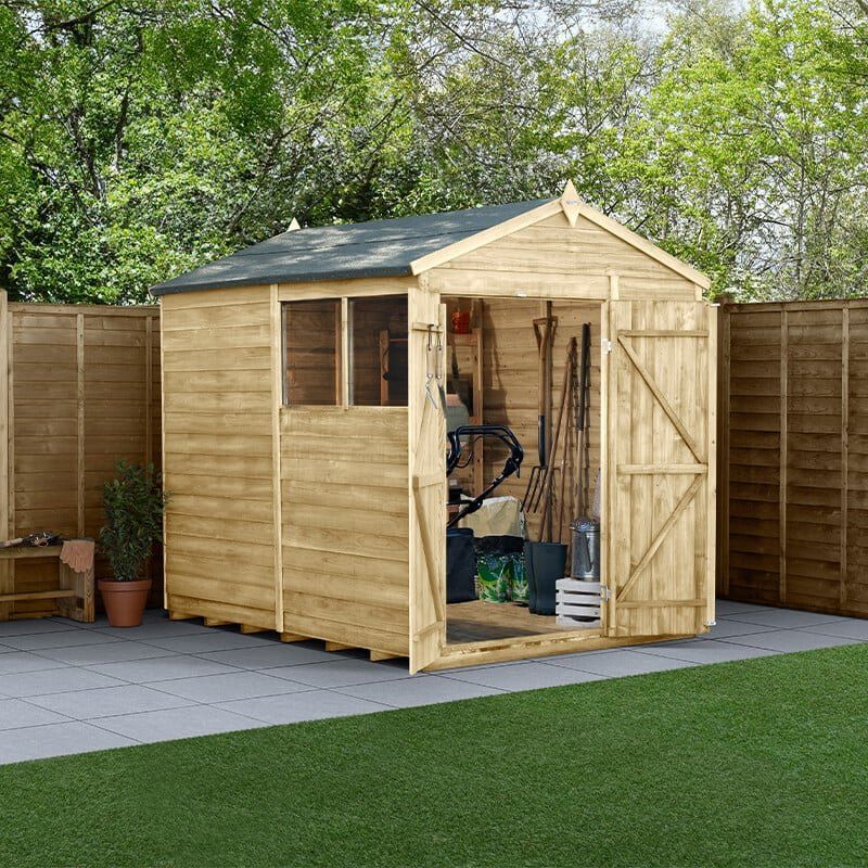 8' x 6' Forest 4Life 25yr Guarantee Overlap Pressure Treated Double Door Apex Wooden Shed (2.42m x 1.99m) - Image 1