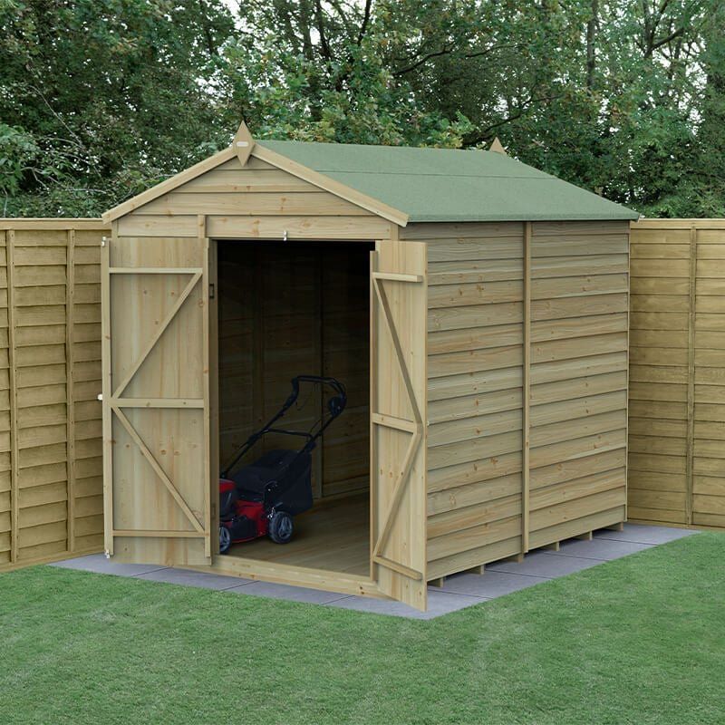 8' x 6' Forest 4Life 25yr Guarantee Overlap Pressure Treated Windowless Double Door Apex Wooden Shed (2.42m x 1.99m) - Image 1