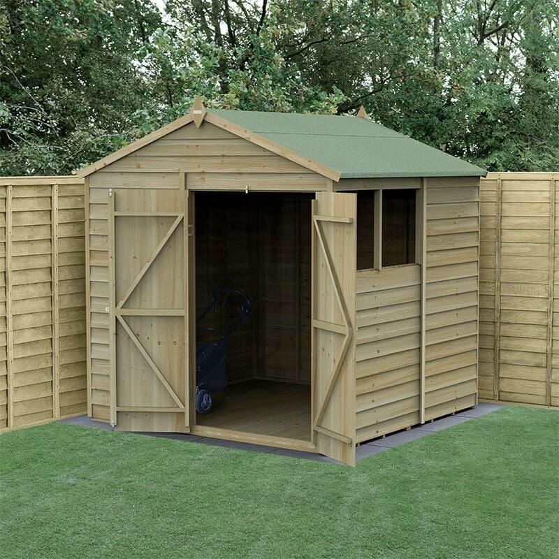 7' x 7' Forest 4Life 25yr Guarantee Overlap Pressure Treated Double Door Apex Wooden Shed (2.28m x 2.12m) - Image 1