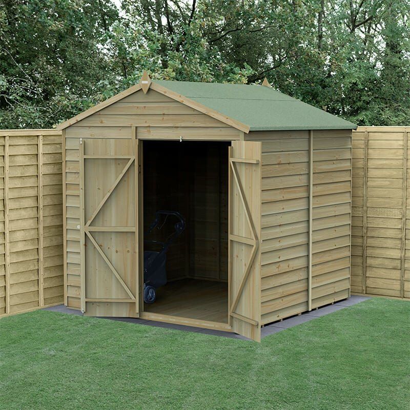 7' x 7' Forest 4Life 25yr Guarantee Overlap Pressure Treated Windowless Double Door Apex Wooden Shed (2.28m x 2.12m) - Image 1