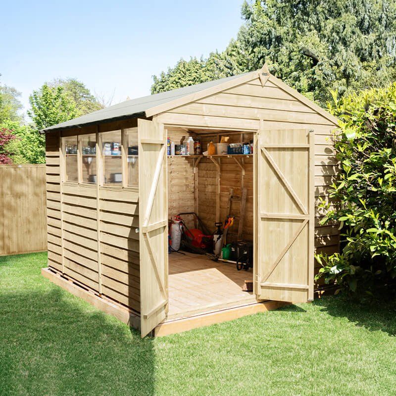 10' x 8' Forest 4Life 25yr Guarantee Overlap Pressure Treated Double Door Apex Wooden Shed (3.01m x 2.61m) - Image 1