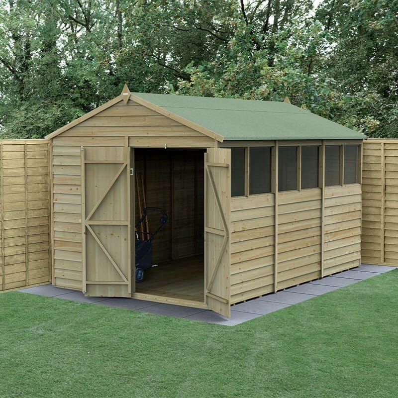 12' x 8' Forest 4Life 25yr Guarantee Overlap Pressure Treated Double Door Apex Wooden Shed (3.6m x 2.61m) - Image 1