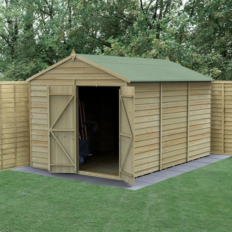 12' x 8' Forest 4Life 25yr Guarantee Overlap Pressure Treated Windowless Double Door Apex Wooden Shed (3.6m x 2.61m) - Image 1
