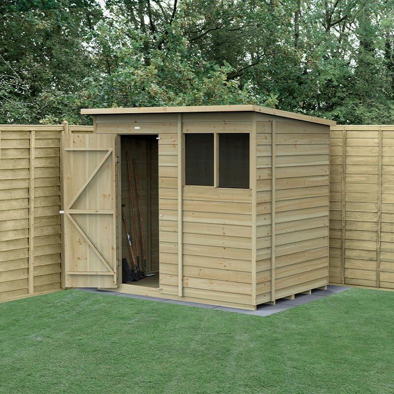 7' x 5' Forest 4Life 25yr Guarantee Overlap Pressure Treated Pent Wooden Shed (2.26m x 1.7m) - Image 1